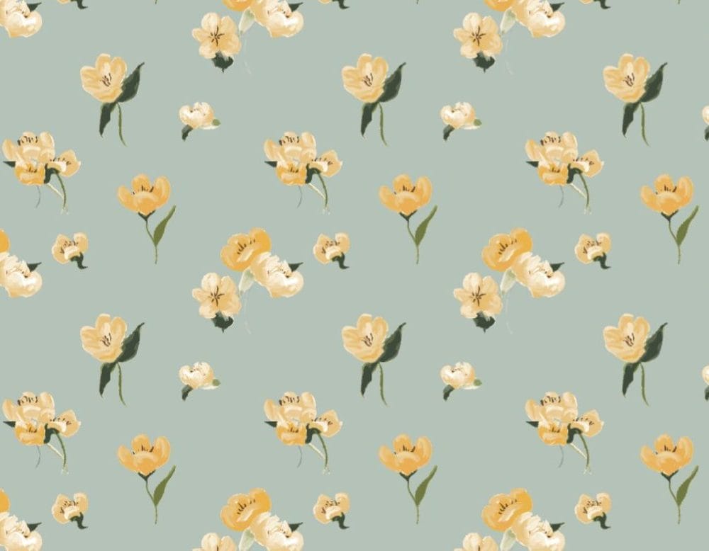 Buttercup flower wallpaper in Sage Green